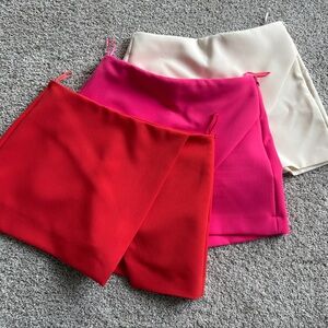 🔥 Zara Skort Bundle – Size Small – NWOT – Red Pink Cream (Set of 3)